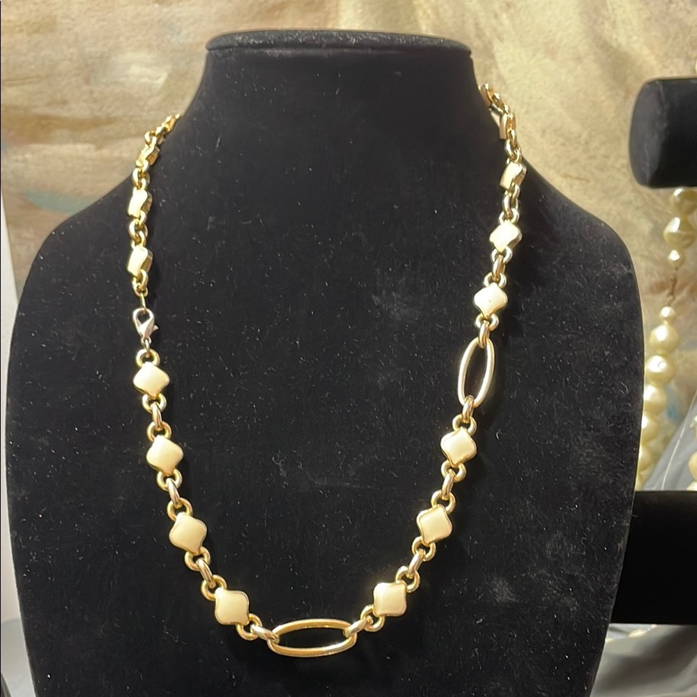 Gold-Toned Pearl Necklace with Oval Links